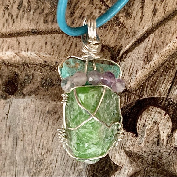 Turquoise, Chrome Tremolite & Fluorite Necklace - Picture 12 of 14